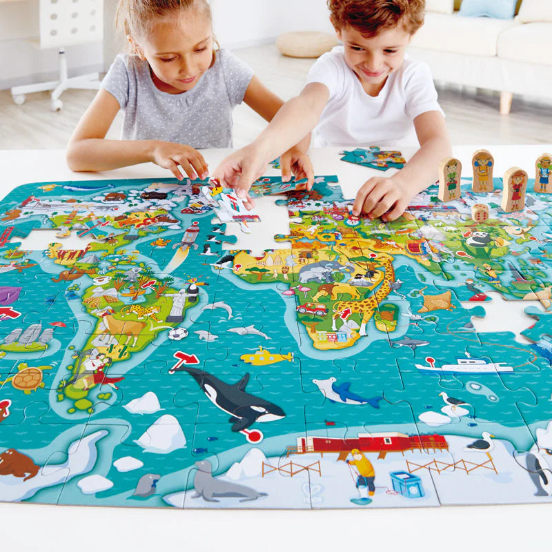 2-in-1 World Map Puzzle and Game 100 Pieces