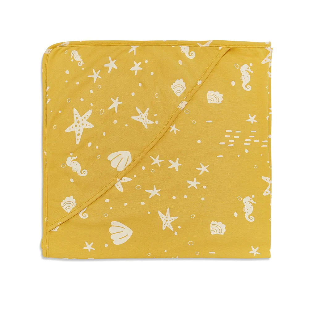 Organic Print Receiving Blanket - Sunny Yellow Seashells