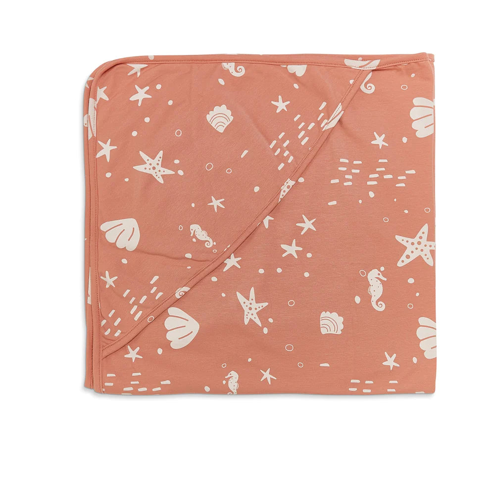Organic Print Receiving Blanket - Coral Rose Seashells