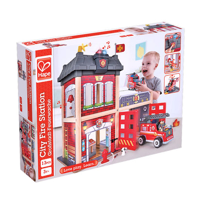 Hape Fire Station-Wooden Playset with Lights & Sounds For 3+