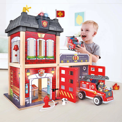 Hape Fire Station-Wooden Playset with Lights & Sounds For 3+