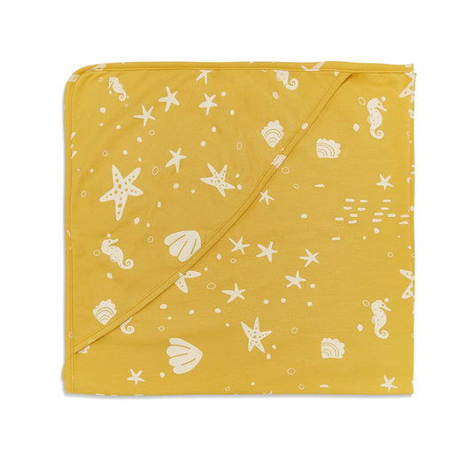 Organic Print Receiving Blanket - Sunny Yellow Seashells