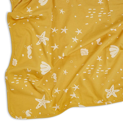 Organic Print Receiving Blanket - Sunny Yellow Seashells
