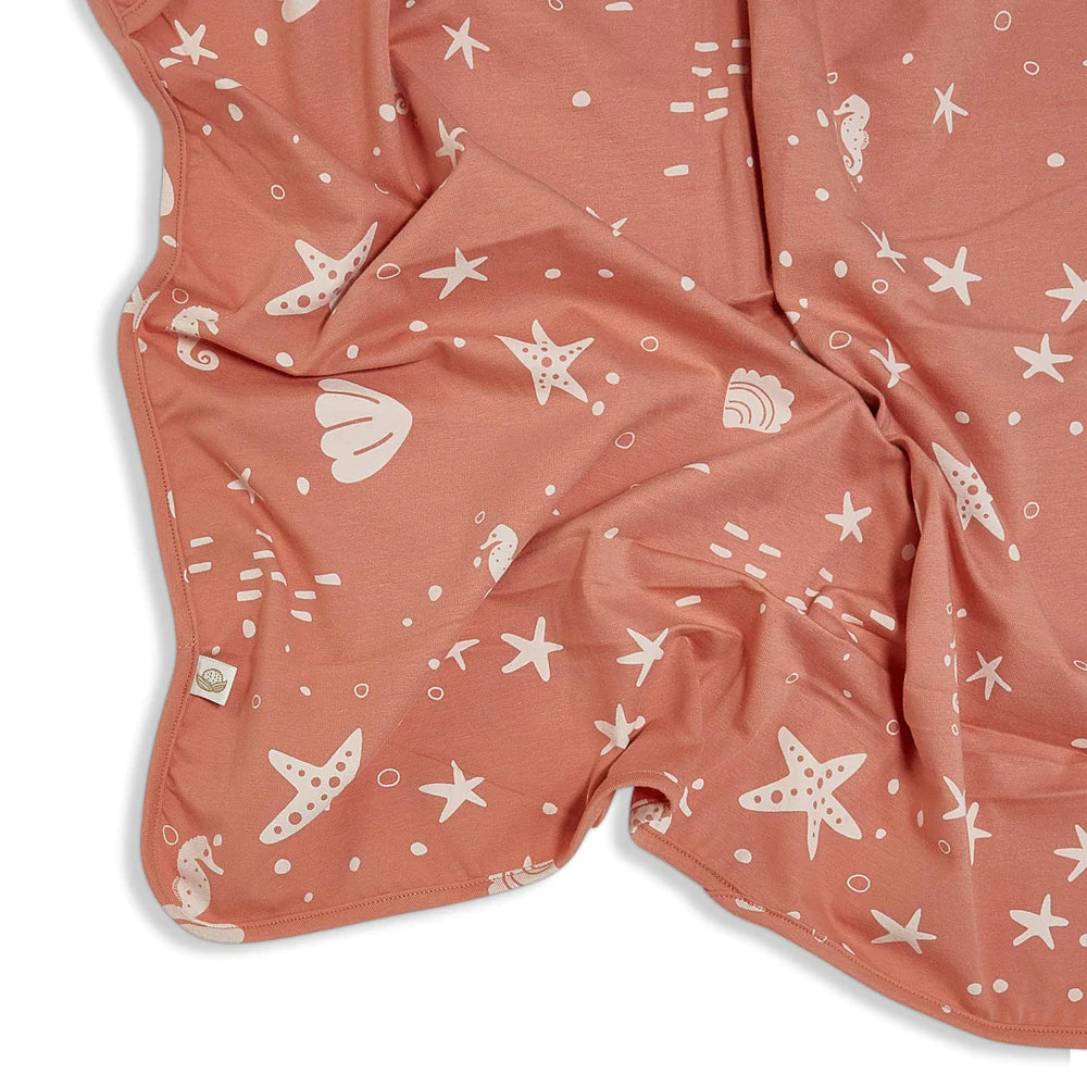 Organic Print Receiving Blanket - Coral Rose Seashells