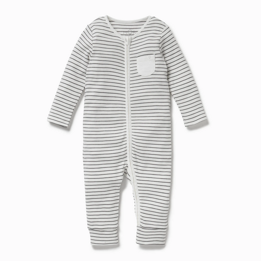 Clever Zip Romper - Grey Stripe