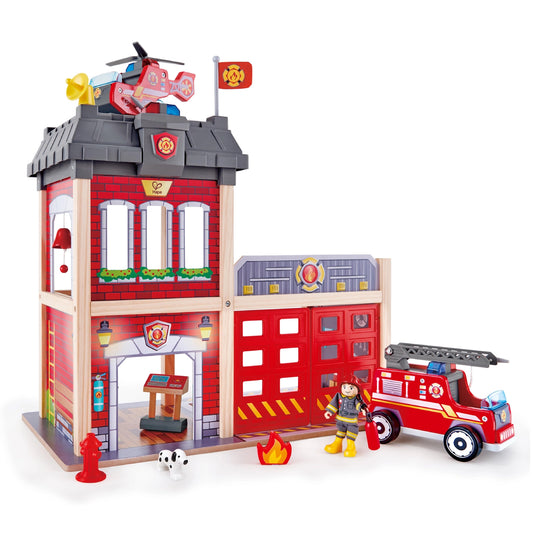 Hape Fire Station-Wooden Playset with Lights & Sounds For 3+