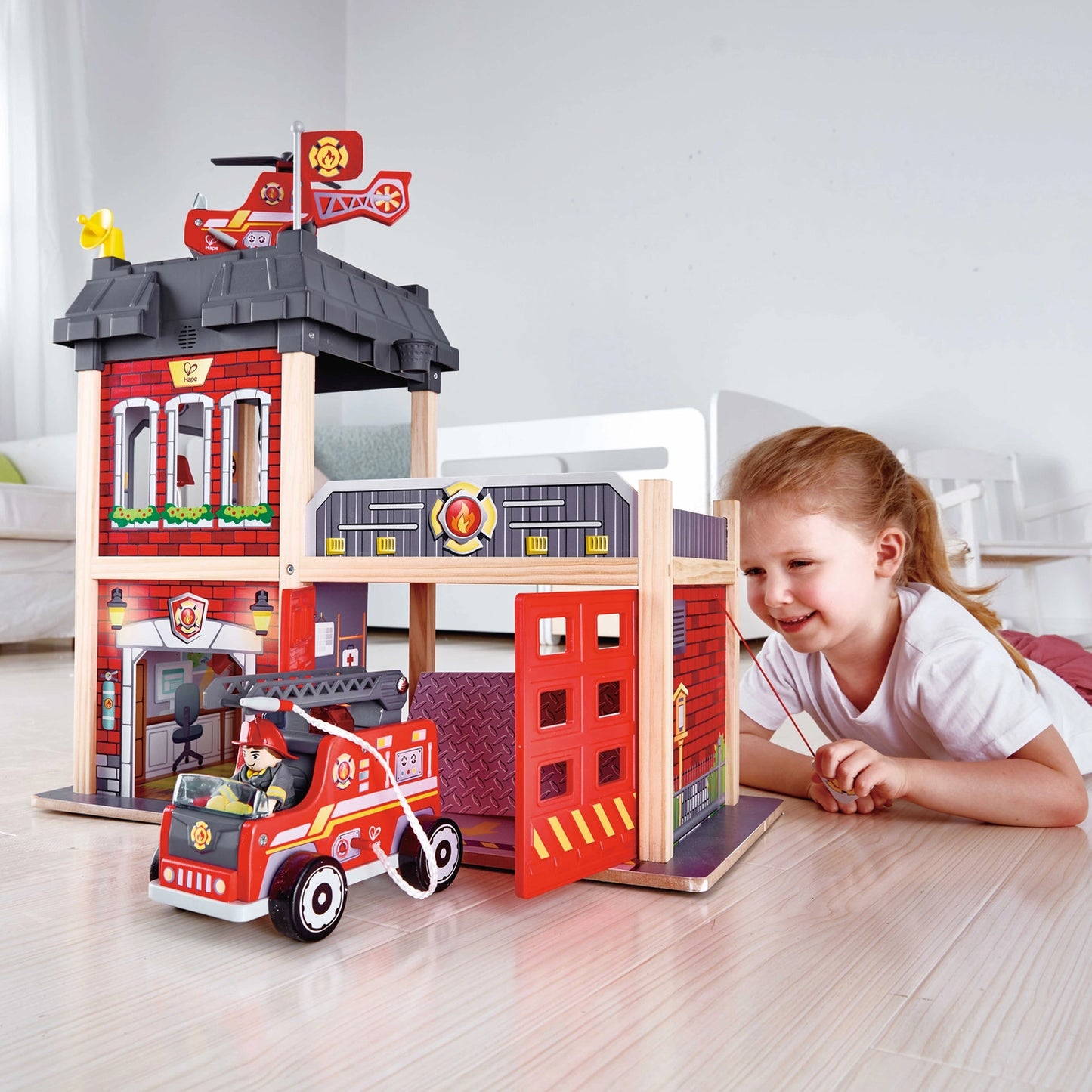 Hape Fire Station-Wooden Playset with Lights & Sounds For 3+