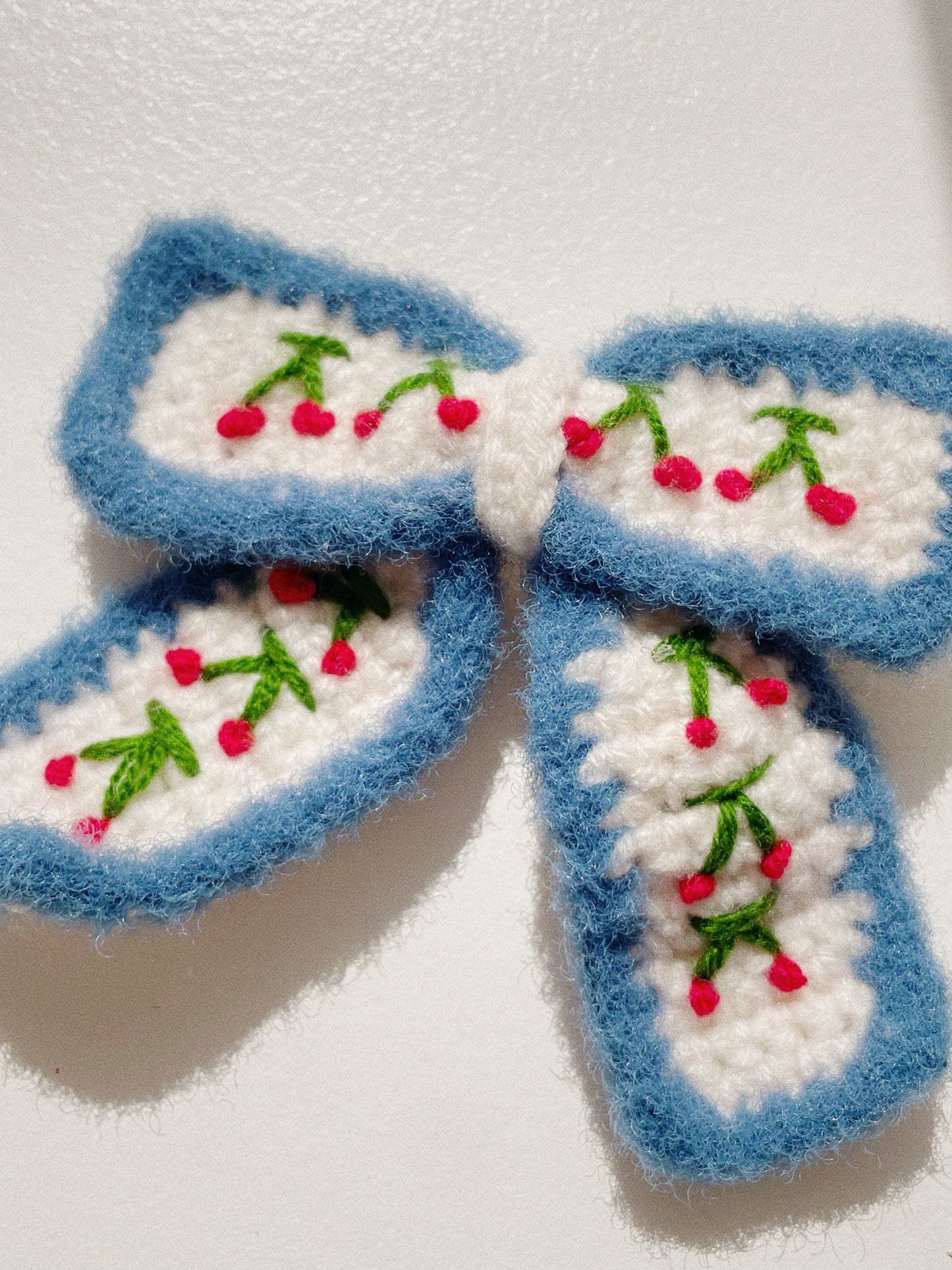 Cherry Crochet Bow Clip - Cherry