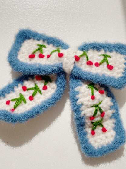 Cherry Crochet Bow Clip - Cherry