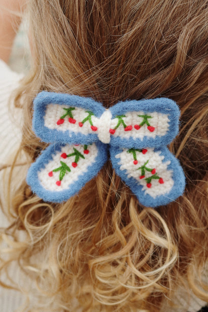 Cherry Crochet Bow Clip - Cherry