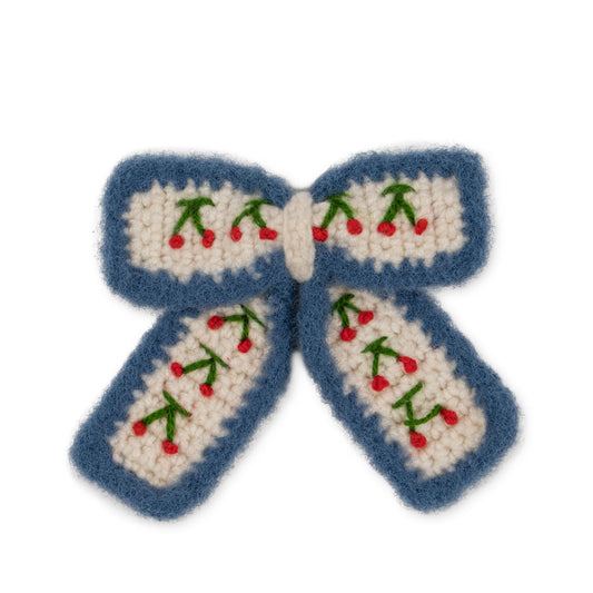 Cherry Crochet Bow Clip - Cherry