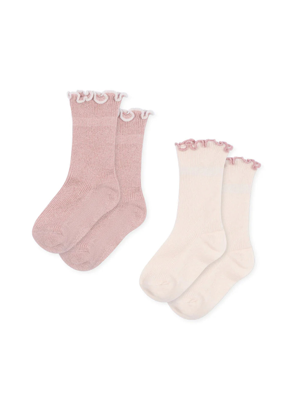Rib Frill Socks - Rose/Off White (2 Pack)