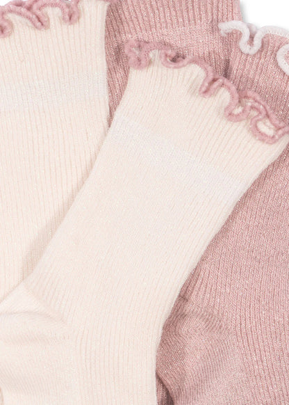 Rib Frill Socks - Rose/Off White (2 Pack)